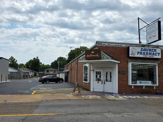 Dauber Pharmacy storefront on East Main Street in Mascoutah